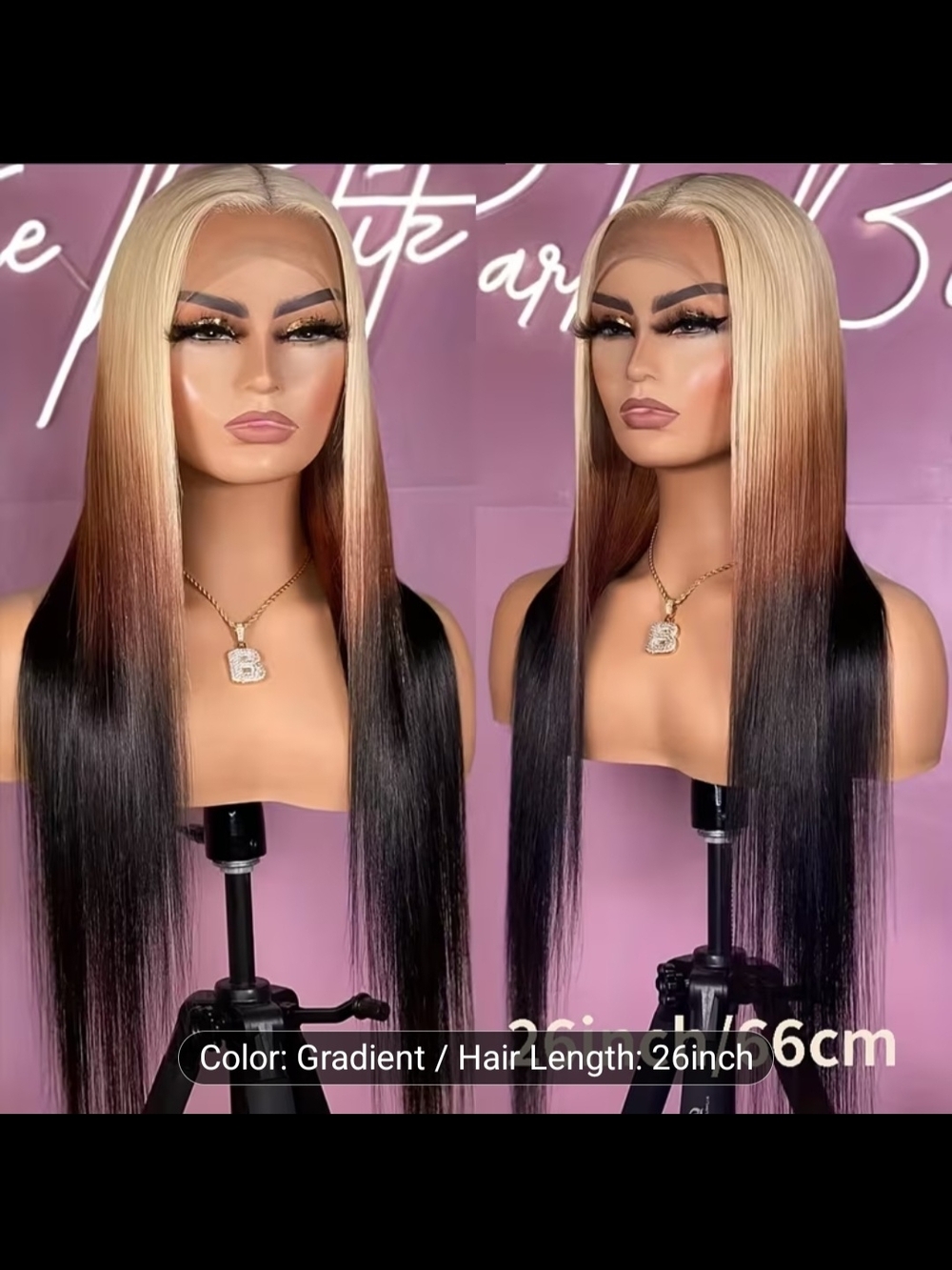 Blonde to Black Gradient Straight Wig - 26 Inch